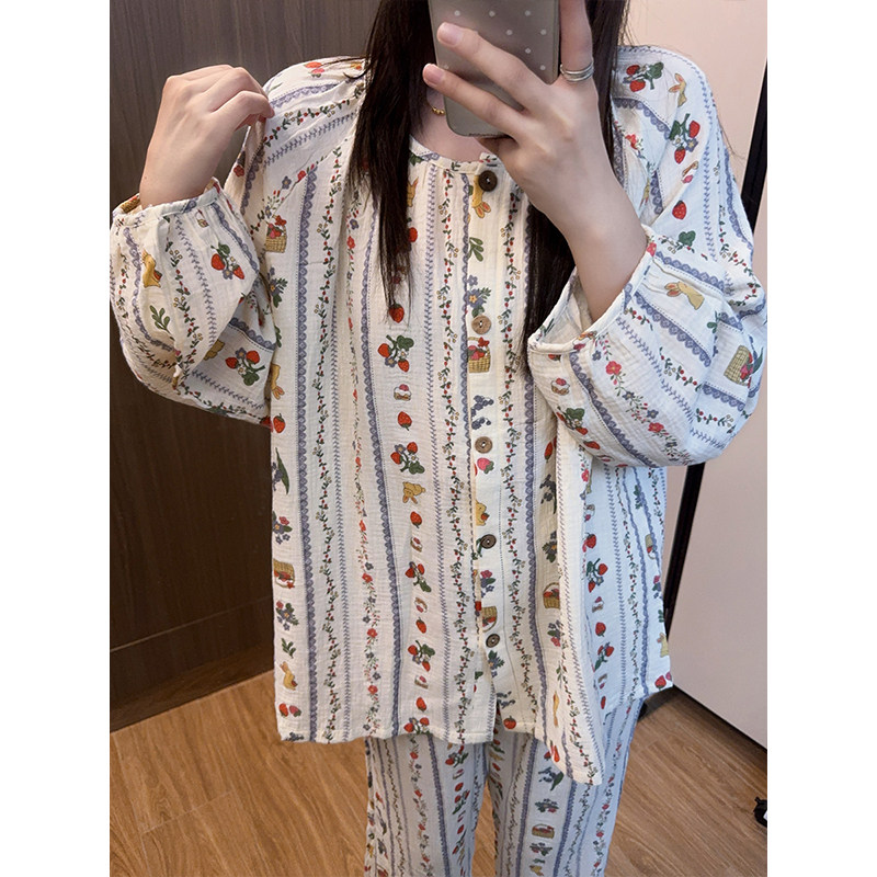 韩国卡通兔子睡衣女双层棉纱
