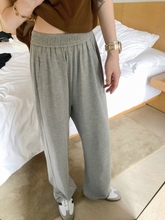灰色阔腿裤女秋冬新款垂感高腰直筒运动裤窄版显瘦休闲拖地长裤子