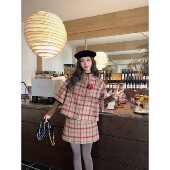 圣诞岛 复古俏皮格纹羊毛呢立领斗篷外套半裙 MER 现货 EAU