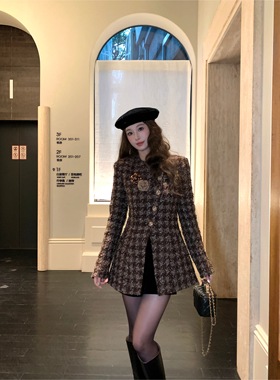 【现货】EAU DE MER 名利场 贵气千金感千鸟格收腰修身小香风外套