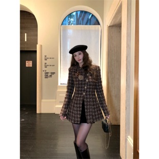 【现货】EAU DE MER 名利场 贵气千金感千鸟格收腰修身小香风外套