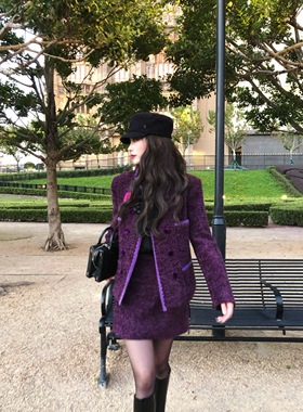 【现货】EAU DE MER 海葵紫调 千金风气质高级粗花呢小香夹棉外套