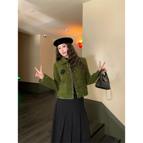 复古精致节日氛围翻领粗花呢外套