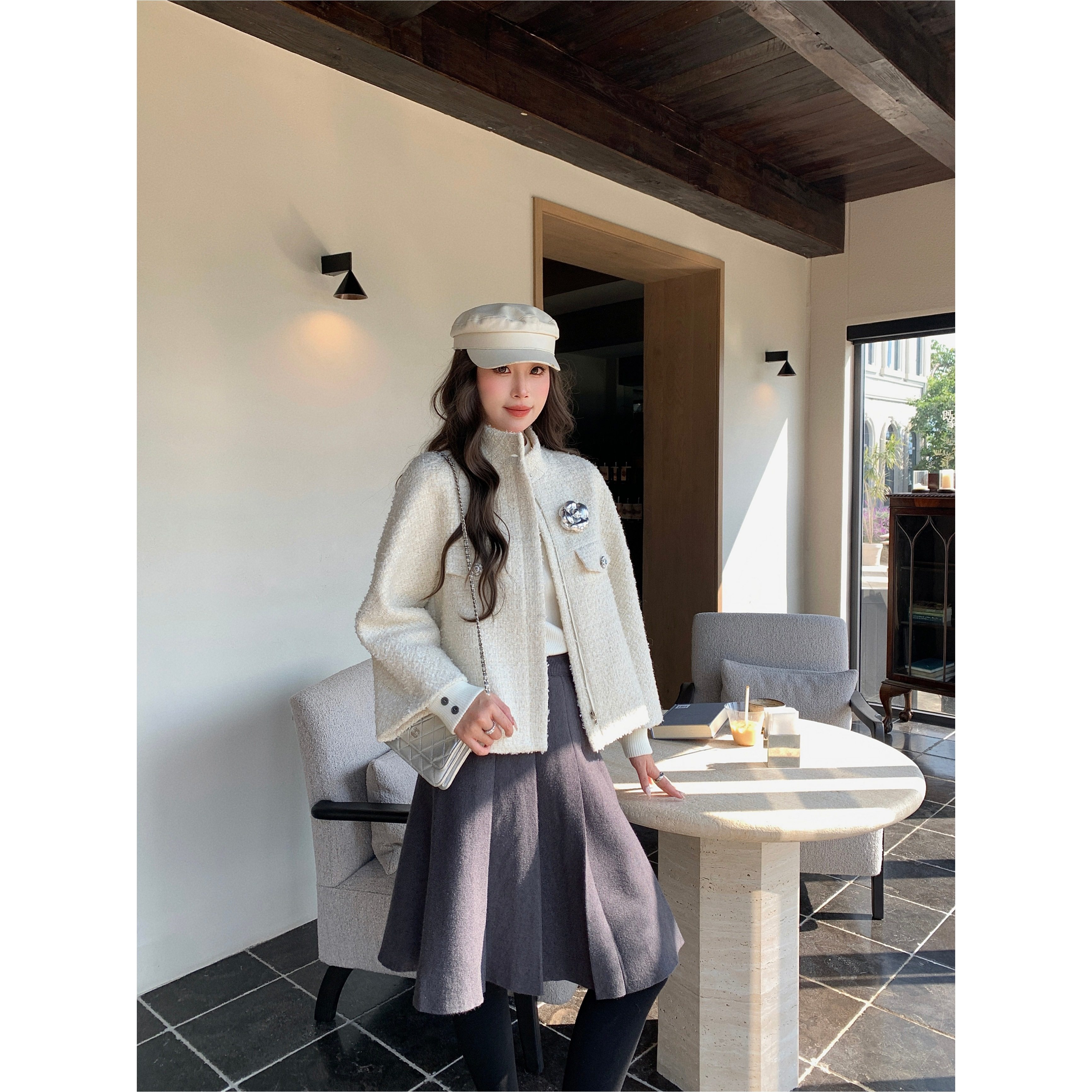 EAU DE MER 栀子白茶 轻奢法式精致羊毛粗花呢立领小香风外套,女装/女士精品,毛呢外套,淘宝优惠券,粉丝福利购,淘宝优惠卷