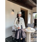 MER 栀子白茶 EAU 轻奢法式 精致羊毛粗花呢立领小香风外套