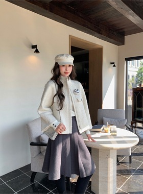 EAU DE MER 栀子白茶 轻奢法式精致羊毛粗花呢立领小香风外套