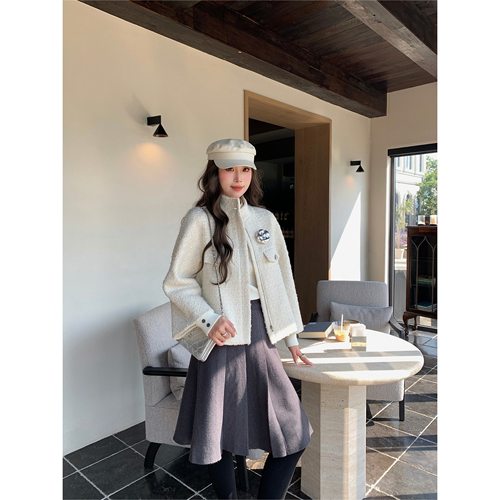 EAU DE MER 栀子白茶 轻奢法式精致羊毛粗花呢立领小香风外套