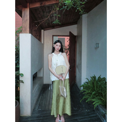 夏季新中式印花挂脖上衣