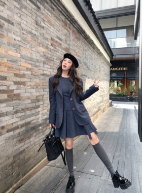 【现货】EAU DE MER 升级TR面料休闲时髦仿牛仔西装外套背心裙