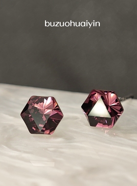 紫色魅影奥地利水晶925银耳针防过敏六边形立体几何简约轻奢耳钉