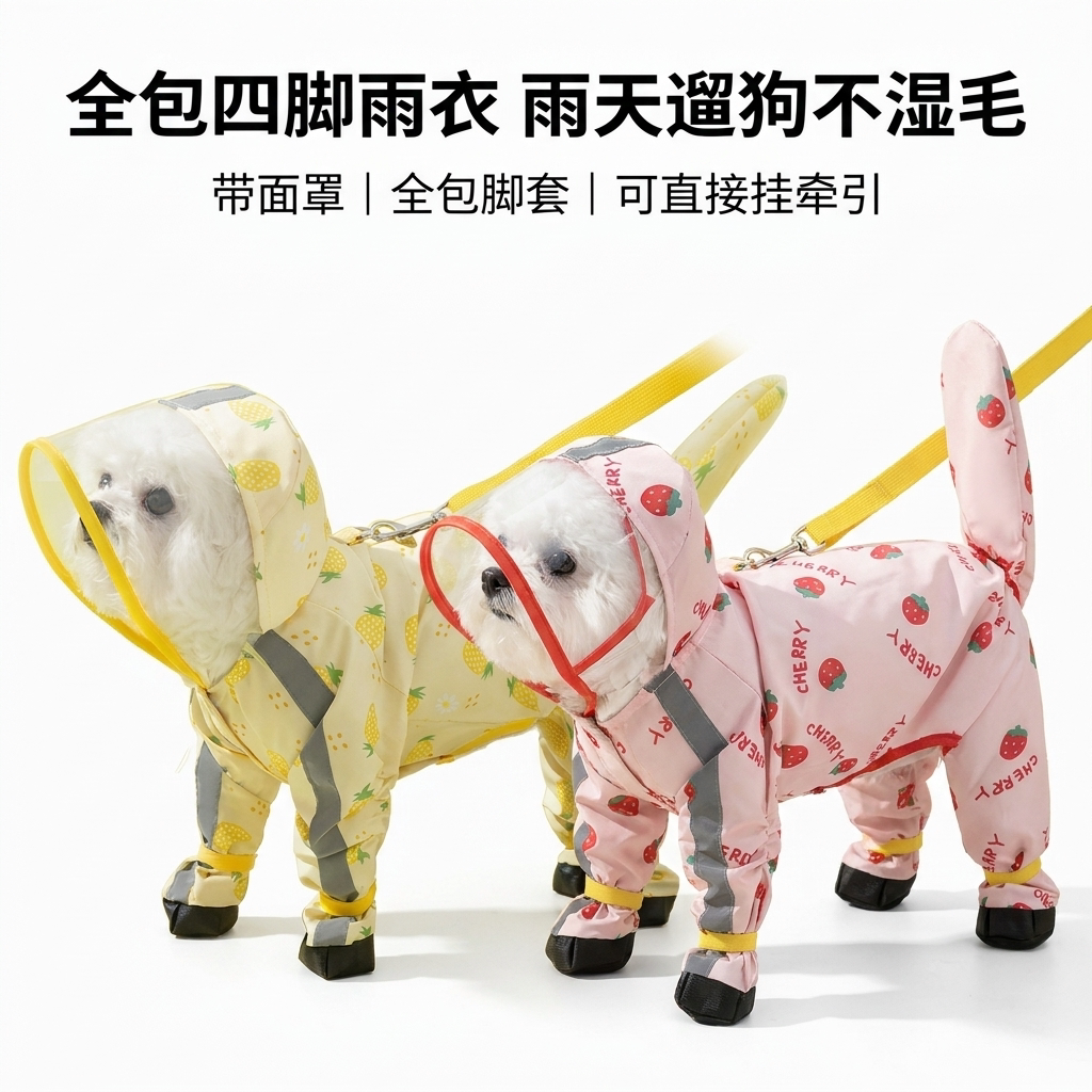 狗狗四脚全包防水冲锋衣边牧史宾格柯基中大型犬反光户外防雨衣服