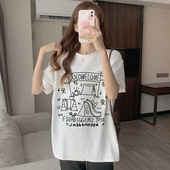 印花正肩短袖 t恤女夏装 2025年夏季 圆领时尚 新款 百搭显瘦休闲上衣