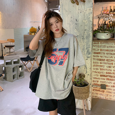 美式高街复古短袖宽松棉T恤女