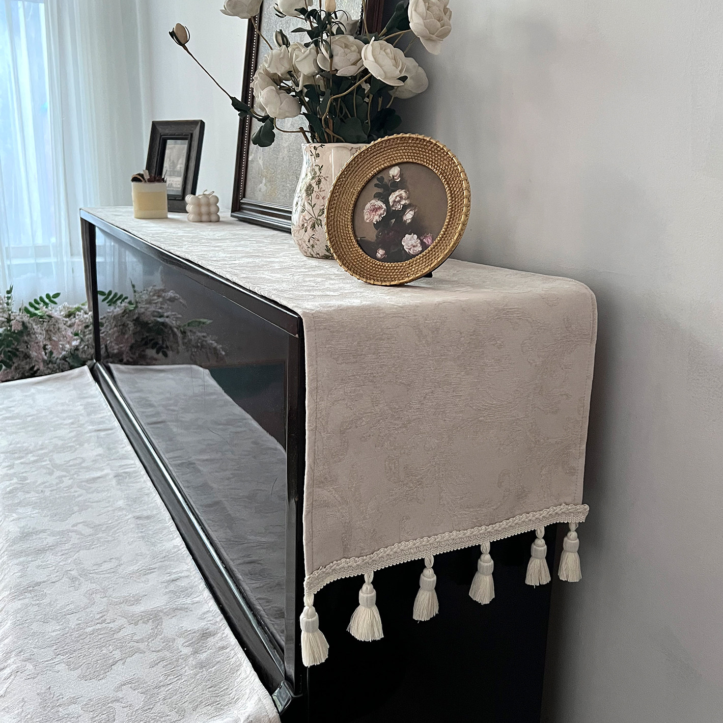 钢琴罩通用防尘加厚盖布巾古典现代简约半罩法式高端美式电钢琴披