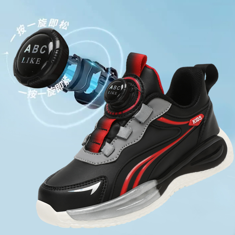 ABC男童秋季皮面防水黑色运动鞋