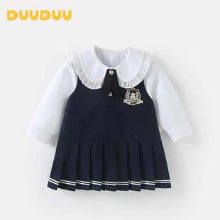 DUUDUU学院风2025新款春秋季宝宝衬衣小童生日礼服套装女童连衣裙