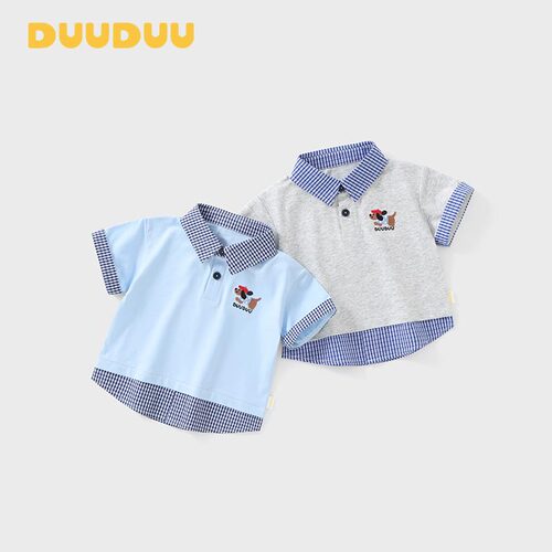 DUUDUU美式假两件儿童短袖TPOLO领高级感薄韩式风男童衬衫夏季t桖