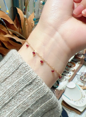 14k包金天然红宝石吊坠手链女款