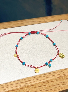 新中式绿松石小米珠抽拉绳手链