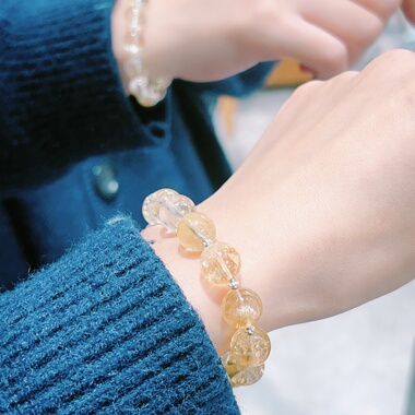 天然黄水晶圆珠手串渐变色