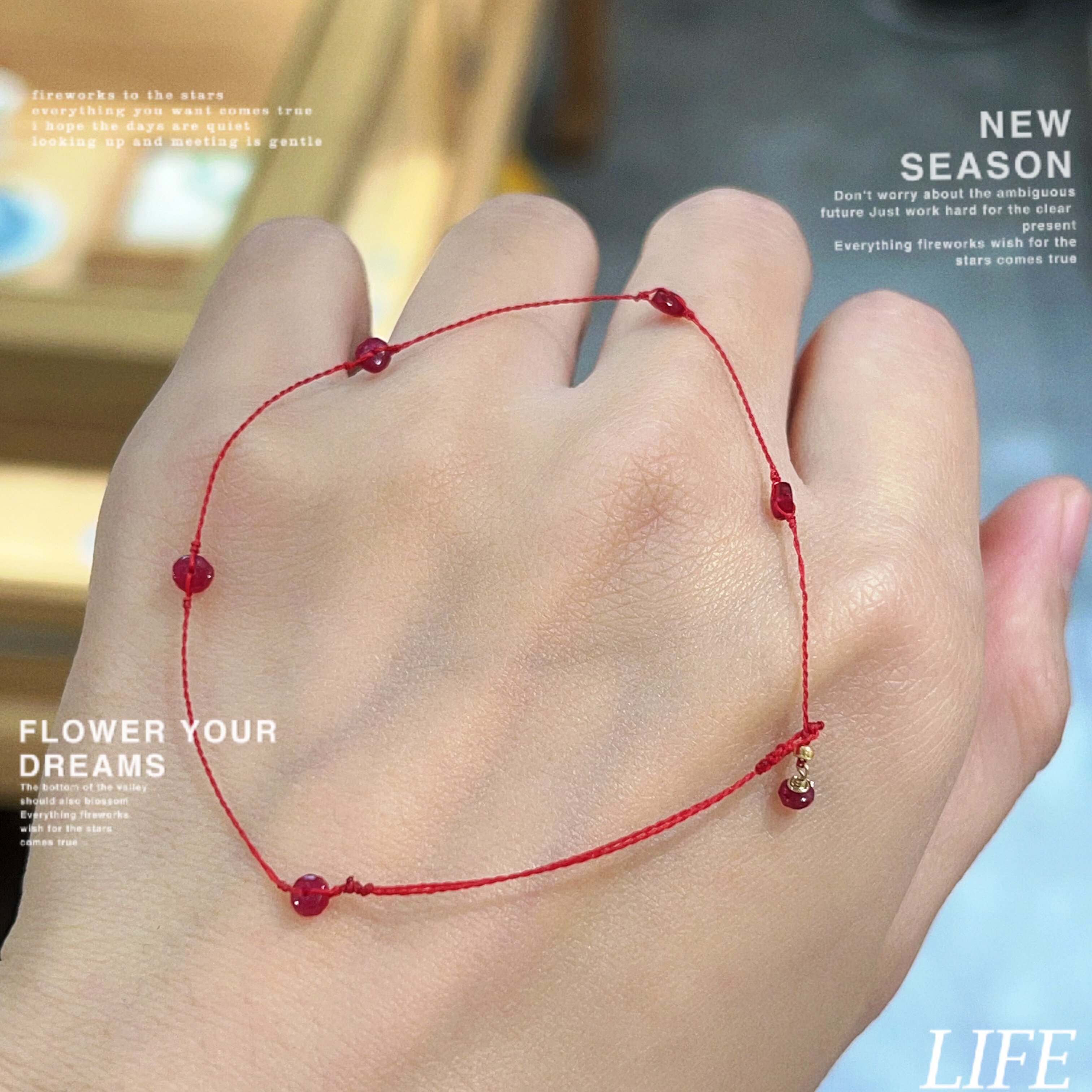红宝石算盘珠本命年转运手链