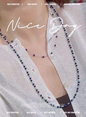 青金石绿松石小米珠长款项链