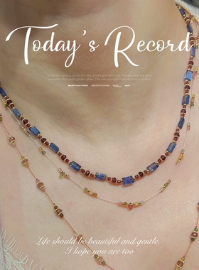 原创天然蓝晶石石榴石镀金锁骨链