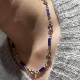 天然青金石项链925银原创设计感锁骨链三月生辰石高级感冷淡风