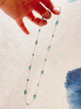 原创天然碎石满天星14K金色项链