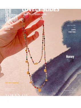 原创小众复古天然石方块毛衣链