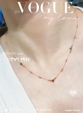 原创碧玺蓝宝石水滴叠戴锁骨链