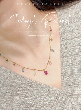 原创多宝半宝石14k包金锁骨链