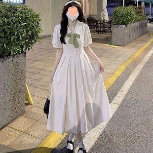 桔梗文藝復(fù)古連衣裙女學(xué)生韓版 夏季 法式 收腰中長款 新款 顯瘦初戀