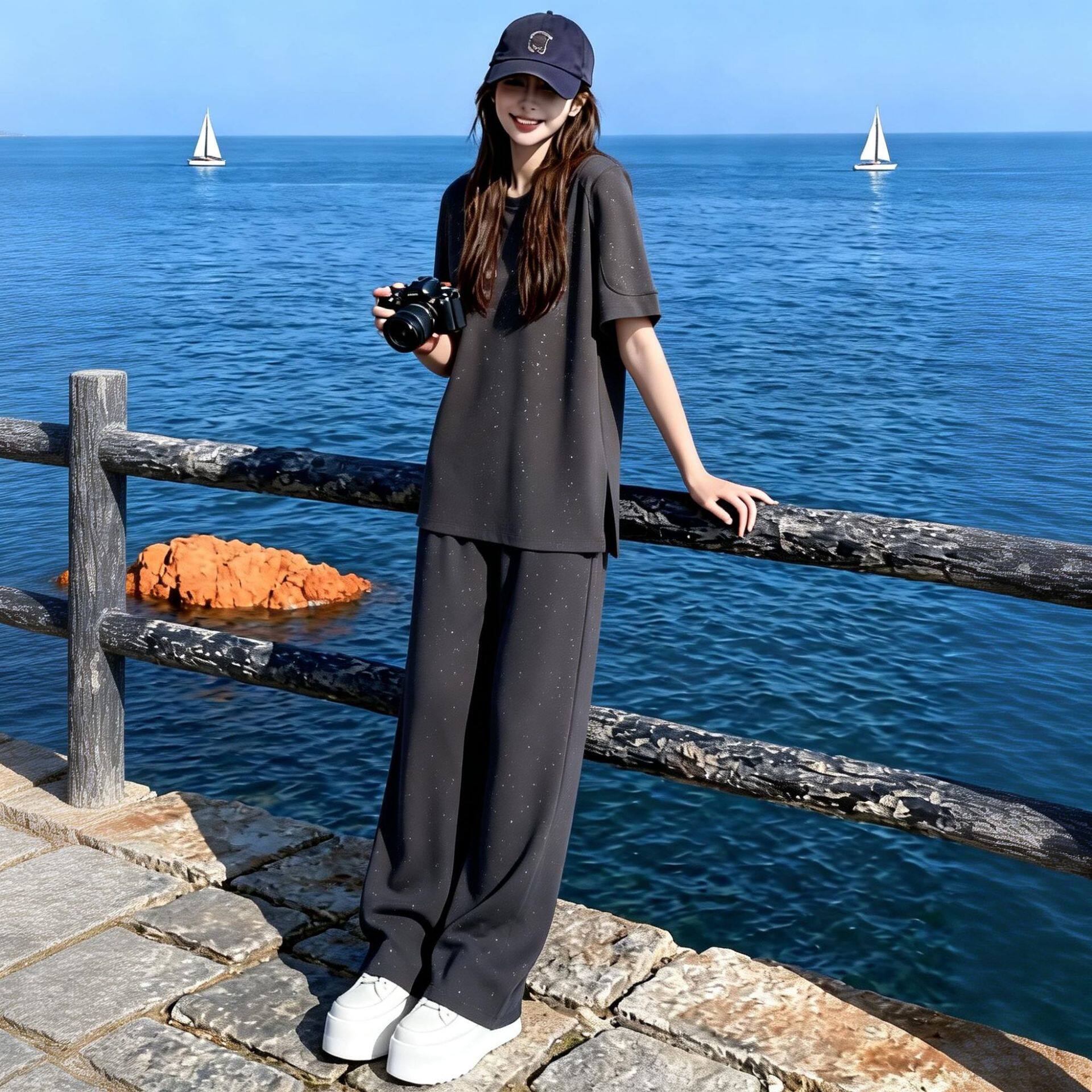 欧货休闲运动套装女夏季慵懒风穿搭一整套时尚洋气减龄短袖两件套