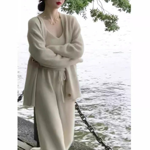 欧洲站秋冬季2025新款女装套装轻奢高级感女人味阔腿裤针织