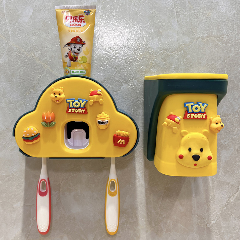 可爱全自动挤牙膏神器卡通儿童牙刷牙膏置物架套装壁挂免打孔挂墙