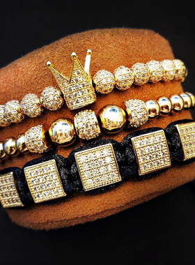 diy铆钉锆石男士珠子情侣手链