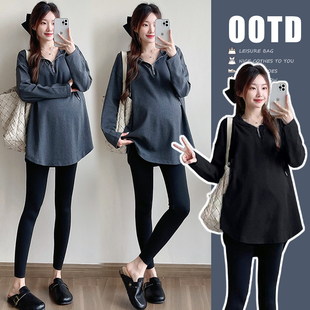 宽松上衣休闲百搭打底衫 时尚 200斤 孕妇连帽卫衣2025春秋新款 大码