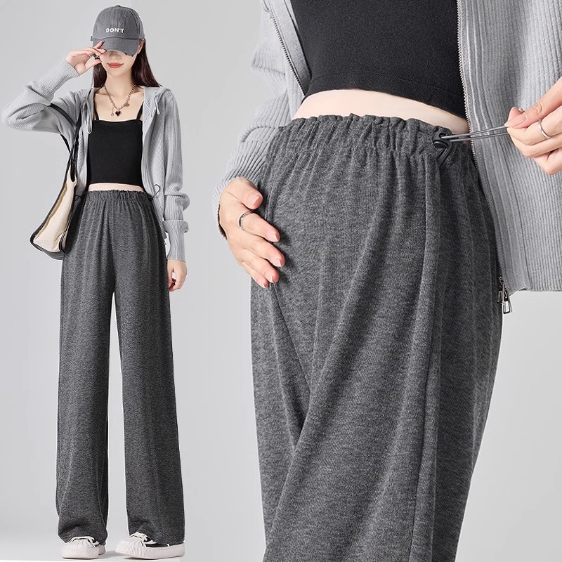 孕妇裤子春秋冬季外穿阔腿裤加厚加绒休闲抽绳百搭遮肉直筒糯米裤