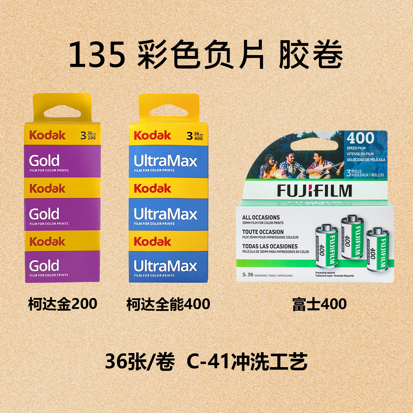 柯达全能400胶卷一盒3卷装36张Kodak正品135彩色负片 C41冲洗工艺图片