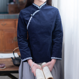 玉想清若2022春中式原创复古民国风茶服国学女装修身盘扣旗袍上衣
