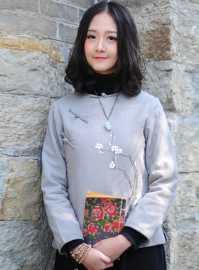 玉想 暗香 棉麻女装上衣中式小棉袄女士唐装国学服装茶艺手绘夹袄