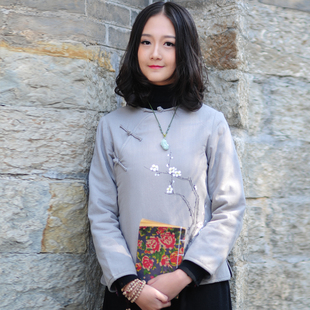 玉想 暗香 中式小棉袄女士国学服装茶艺手绘夹袄