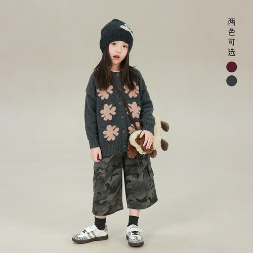 utouto冬季两色雪花毛衣开衫