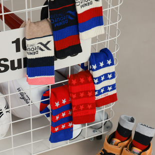 utouto大耳象女童宽条拼色中筒袜2025冬季 宝儿百搭休闲袜子 新款