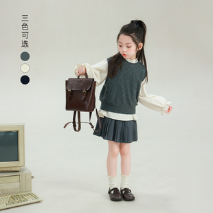 大耳象女童菱格纹毛衣马甲2026春季新款宝儿休闲百搭圆领无袖上衣