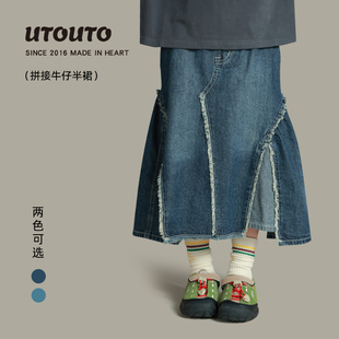 百搭半身裙子 宝儿个性 大耳象女童拼接牛仔半裙秋季 新款