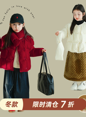 大耳象女童方格绒面羽绒服冬季新款儿童丝绒保暖外套