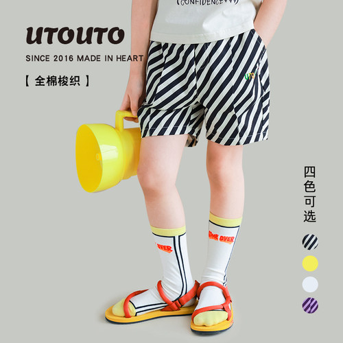 utouto夏季条纹纯色短裤