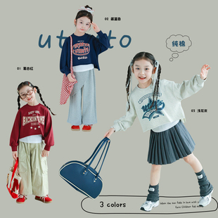 新款 utouto大耳象女童字母印花卫衣2025春季 儿童休闲洋气宽松上衣